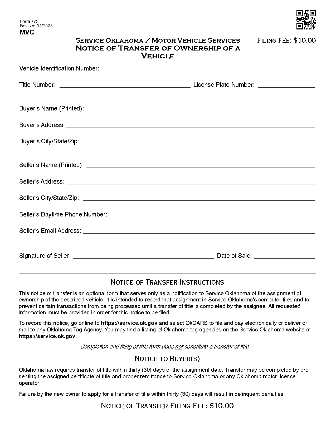 dmv notice of transfer online