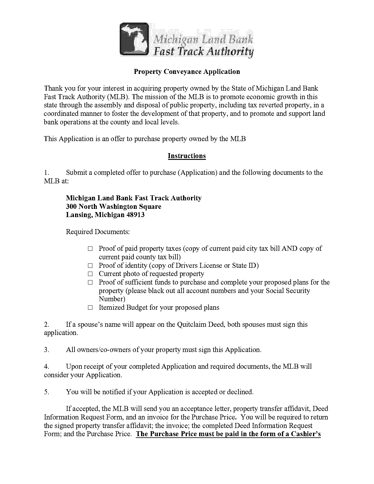 michigan land bank property conveyance application