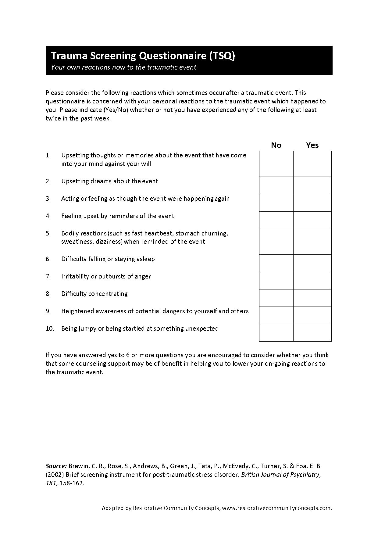 child trauma screen questionnaire