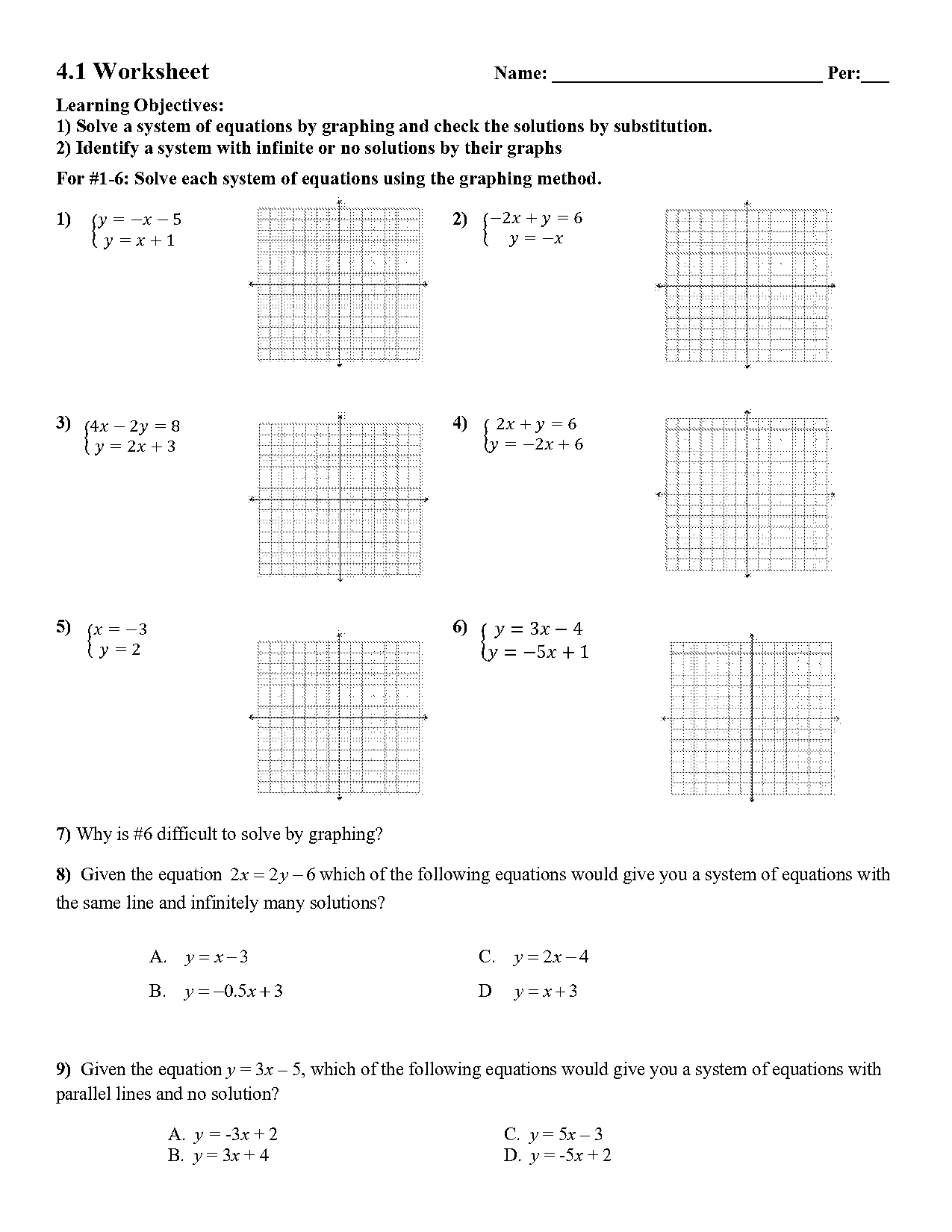 solving linear systems by graphs and tables worksheet