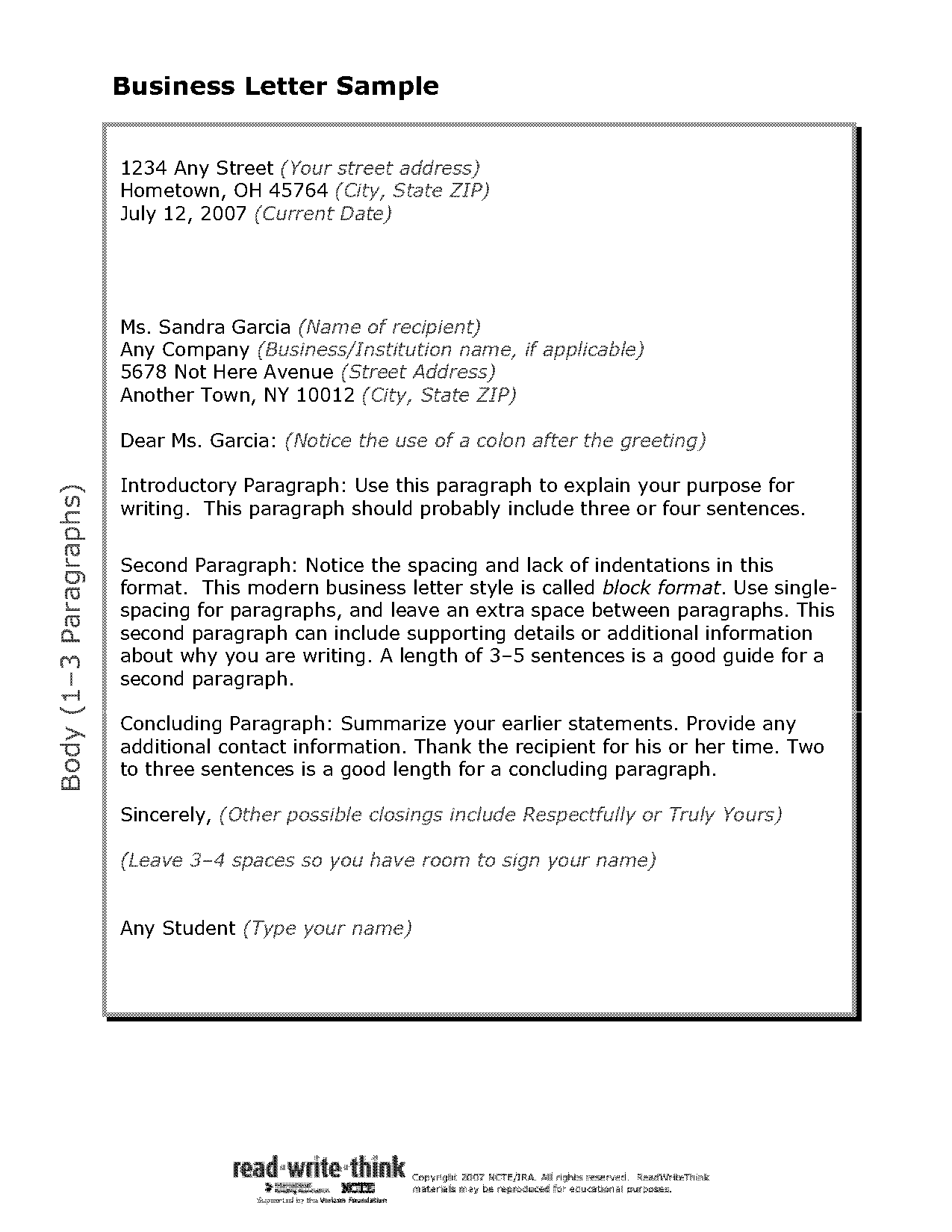 friendly letter template elementary