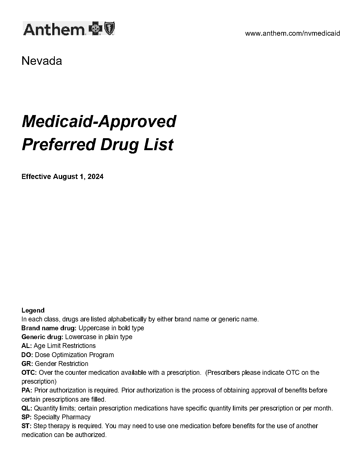 nevada state medicaid formulary