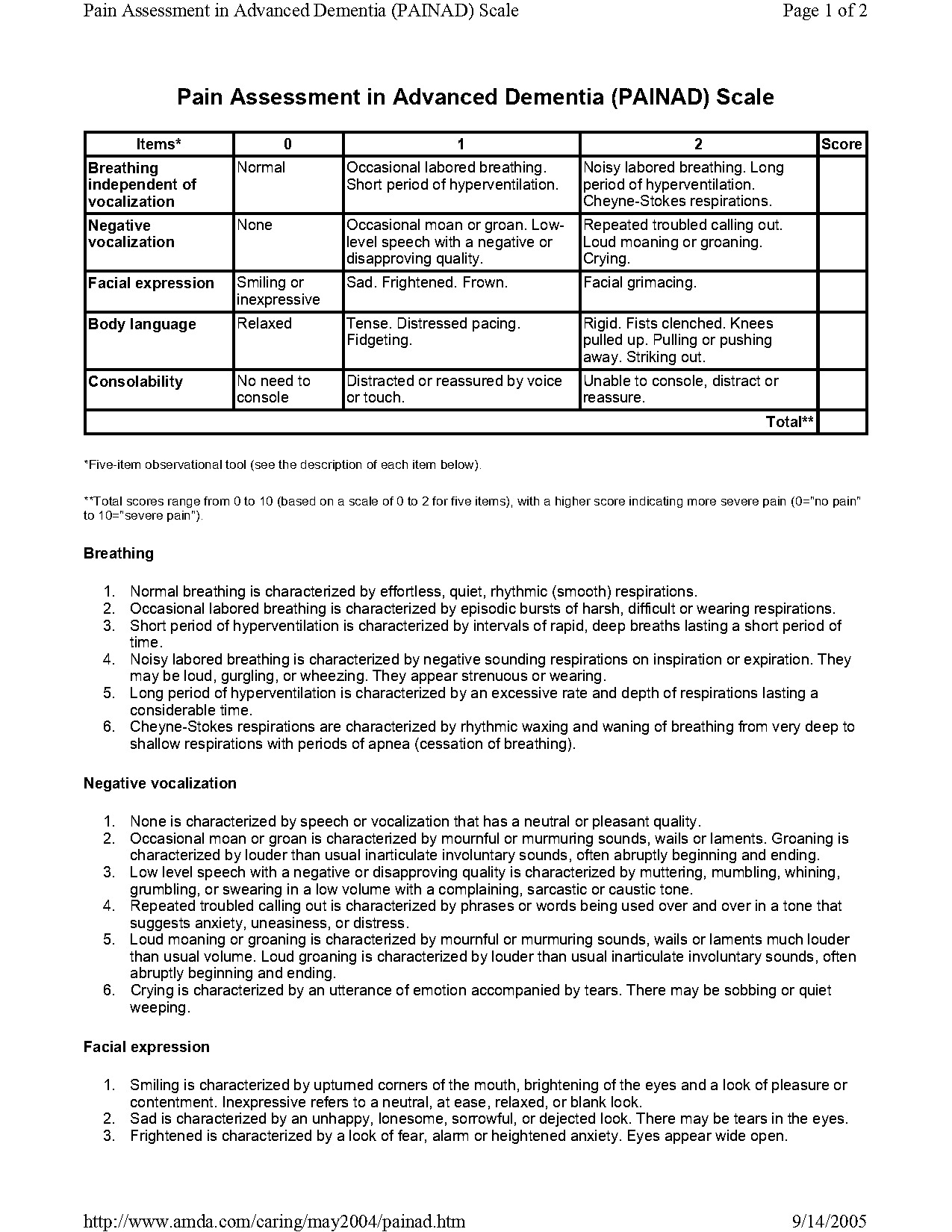 printable pain assessment form