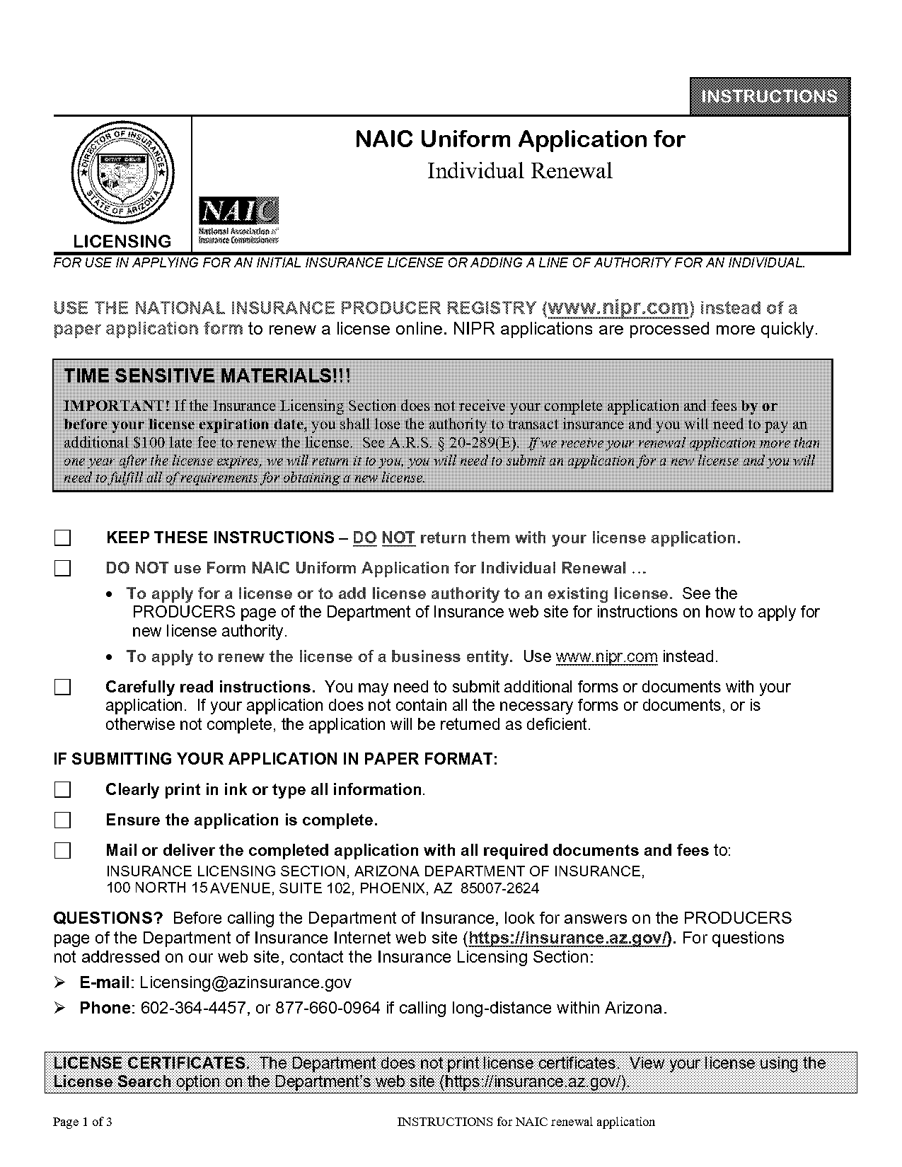 naic uniform application for individual producer license renewal continuation