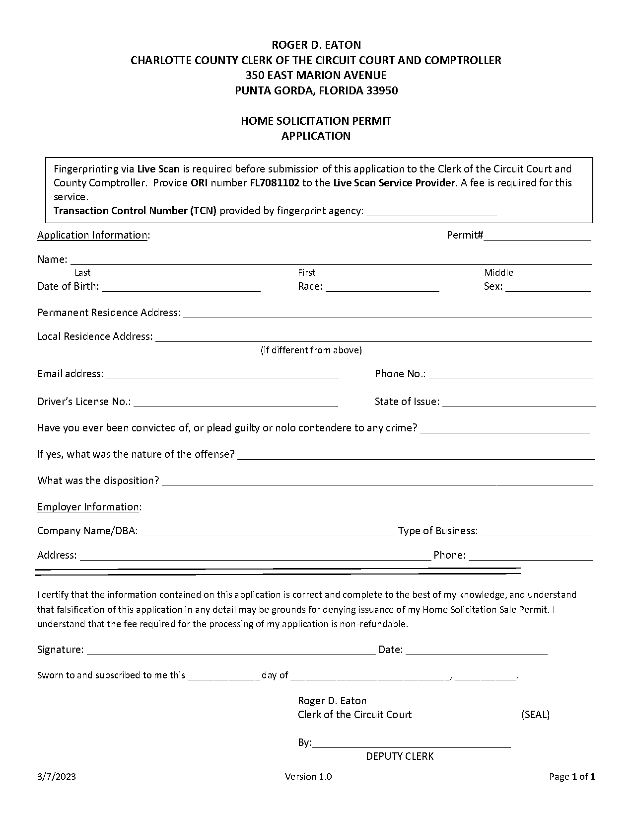 home solicitation application and permit