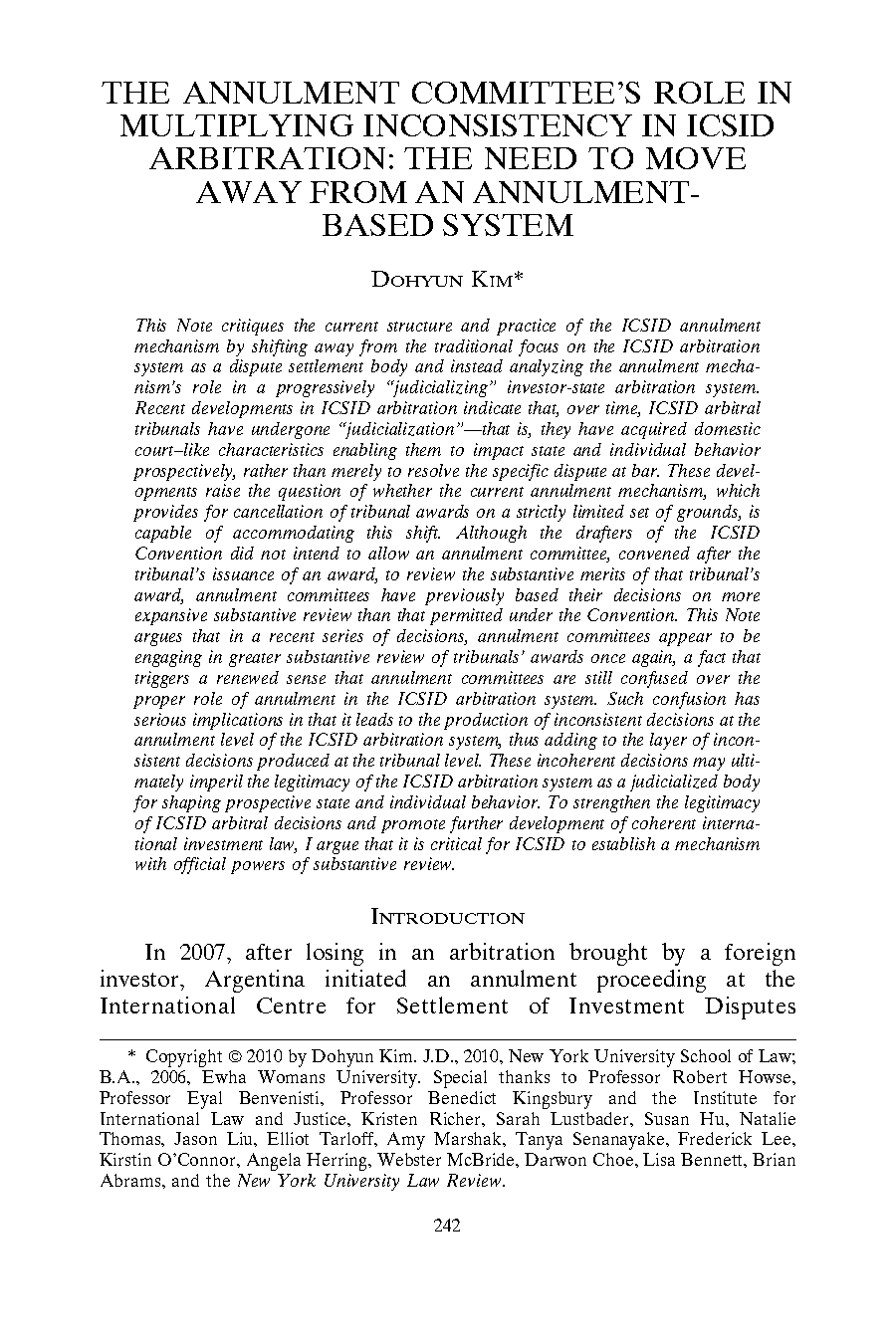 investement treaty and arbtiration nyu law