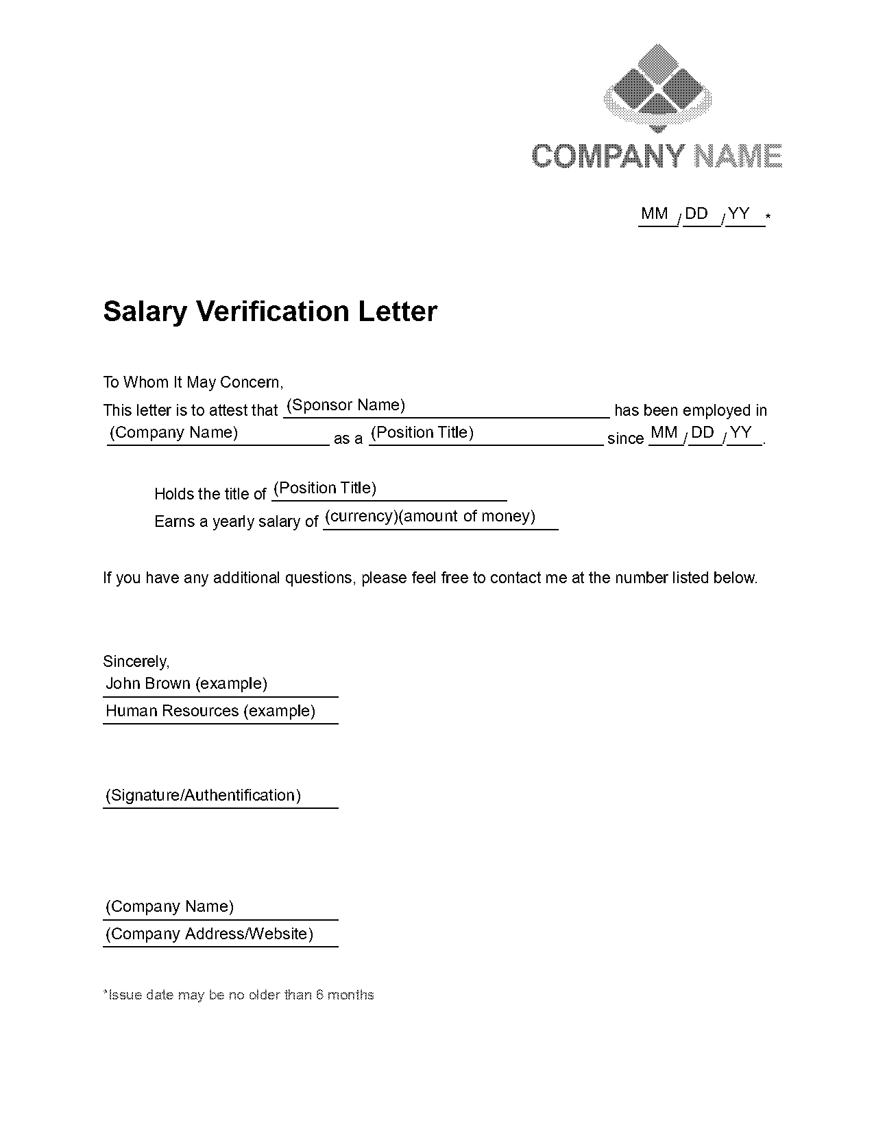 example letter of employment and salary verification