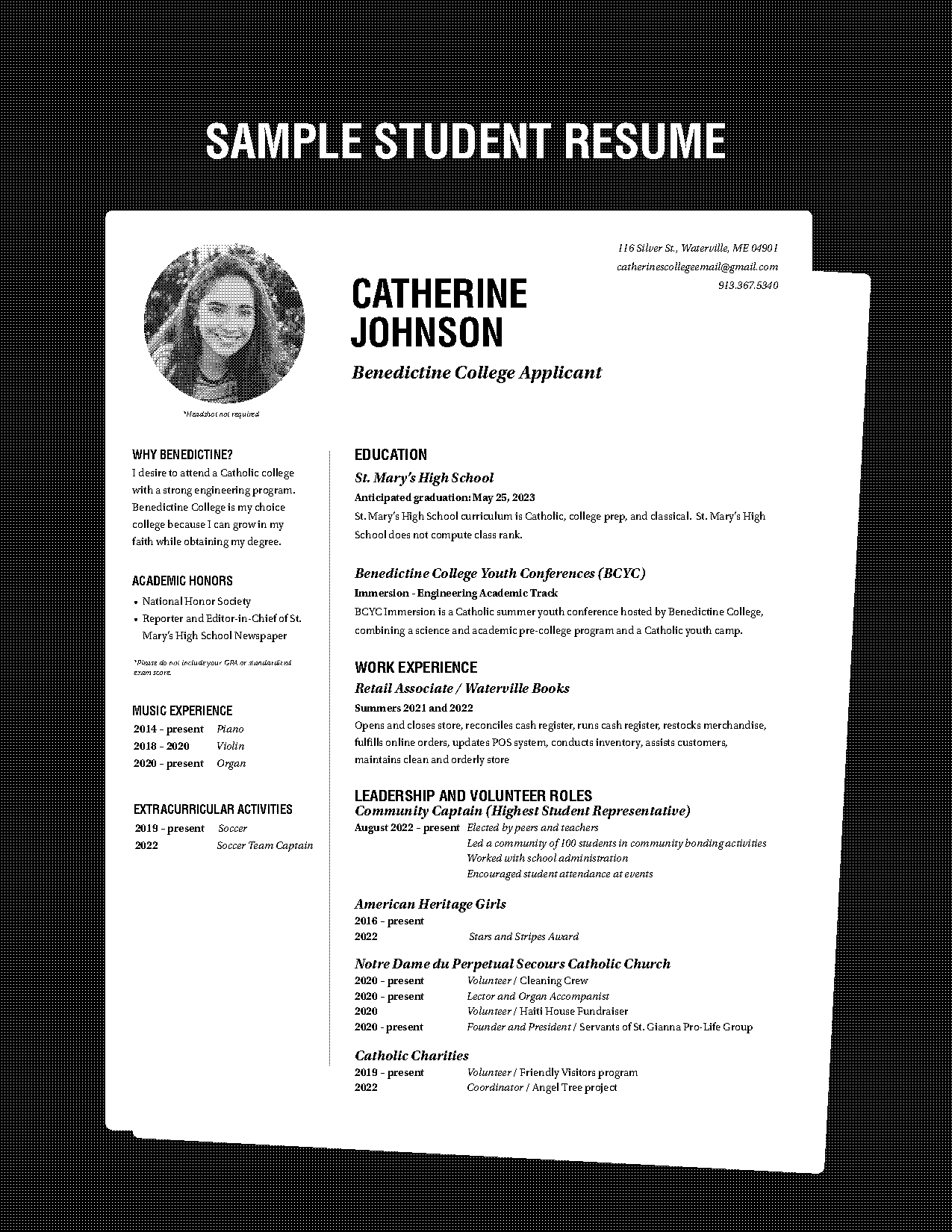 sample of college resume