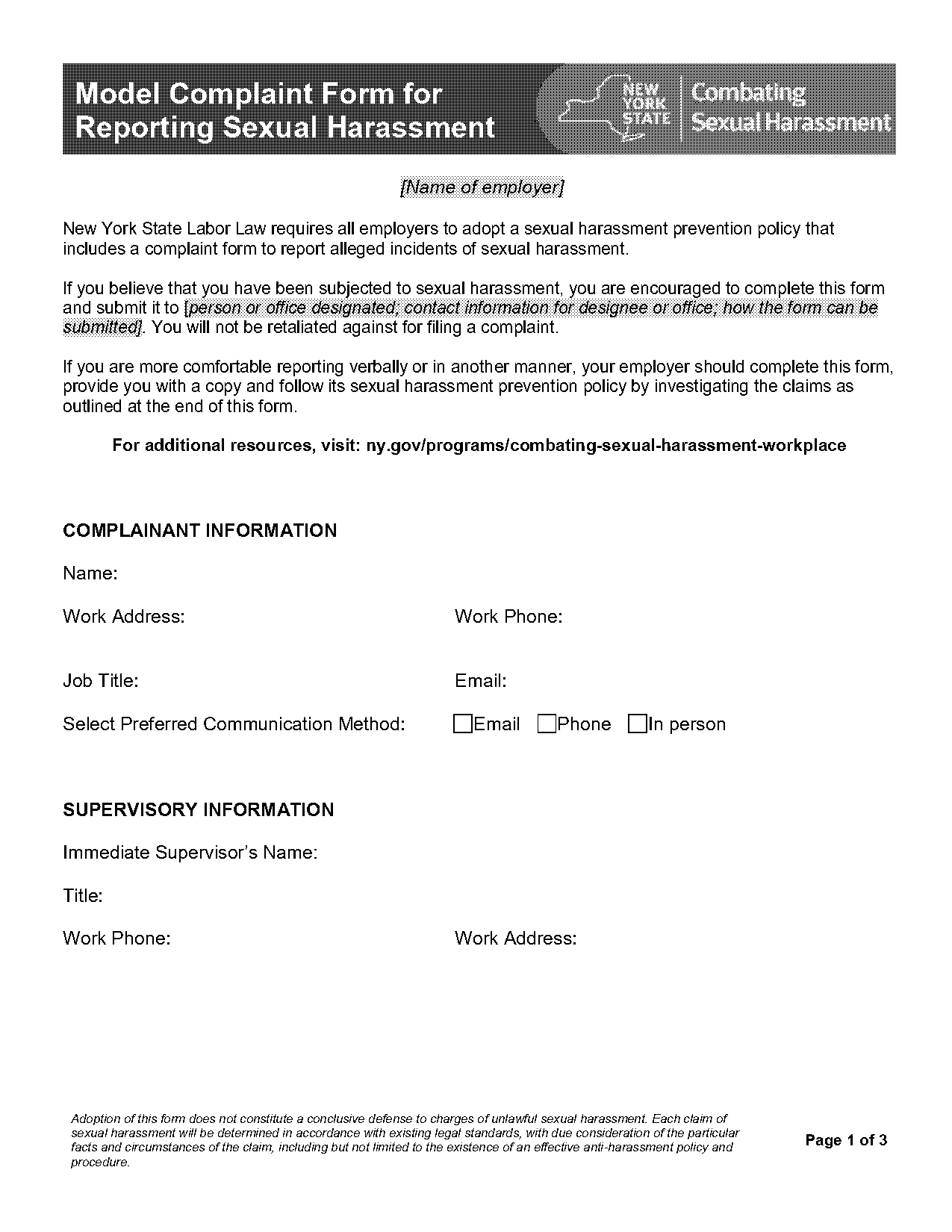 sexual harrassment complaint form