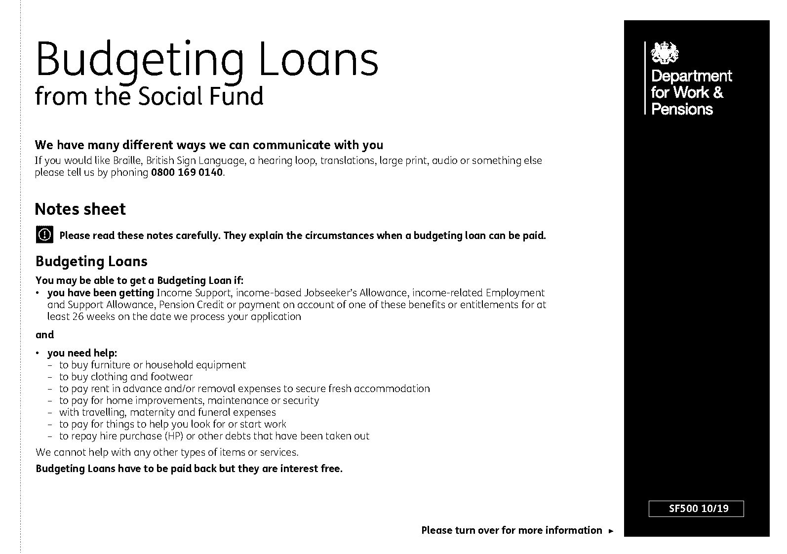 jobcentre plus budget loan application form