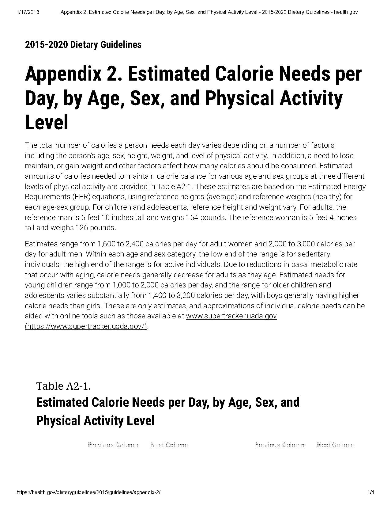 usda daily calorie recommendations