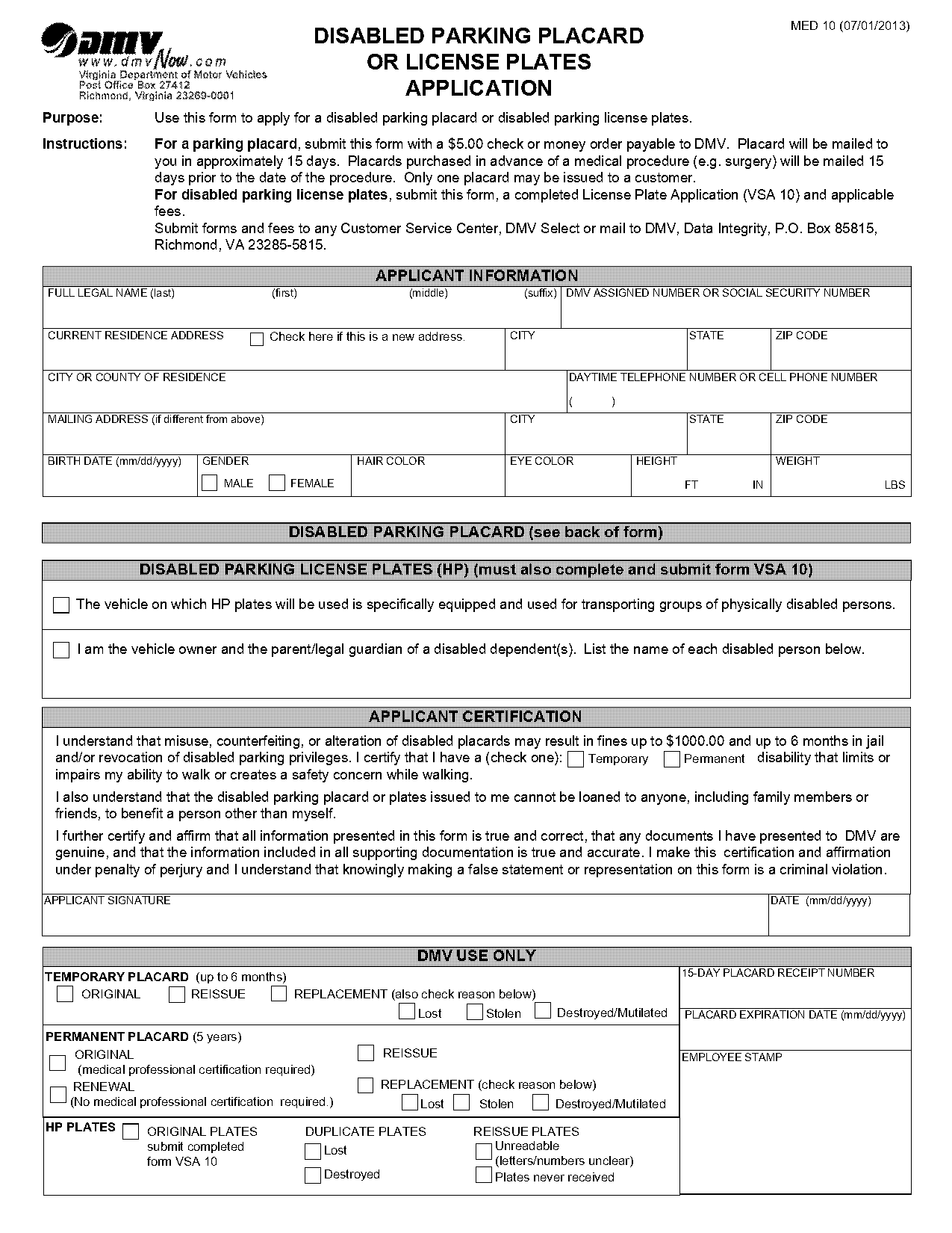 application for handicapped parking permit virginia