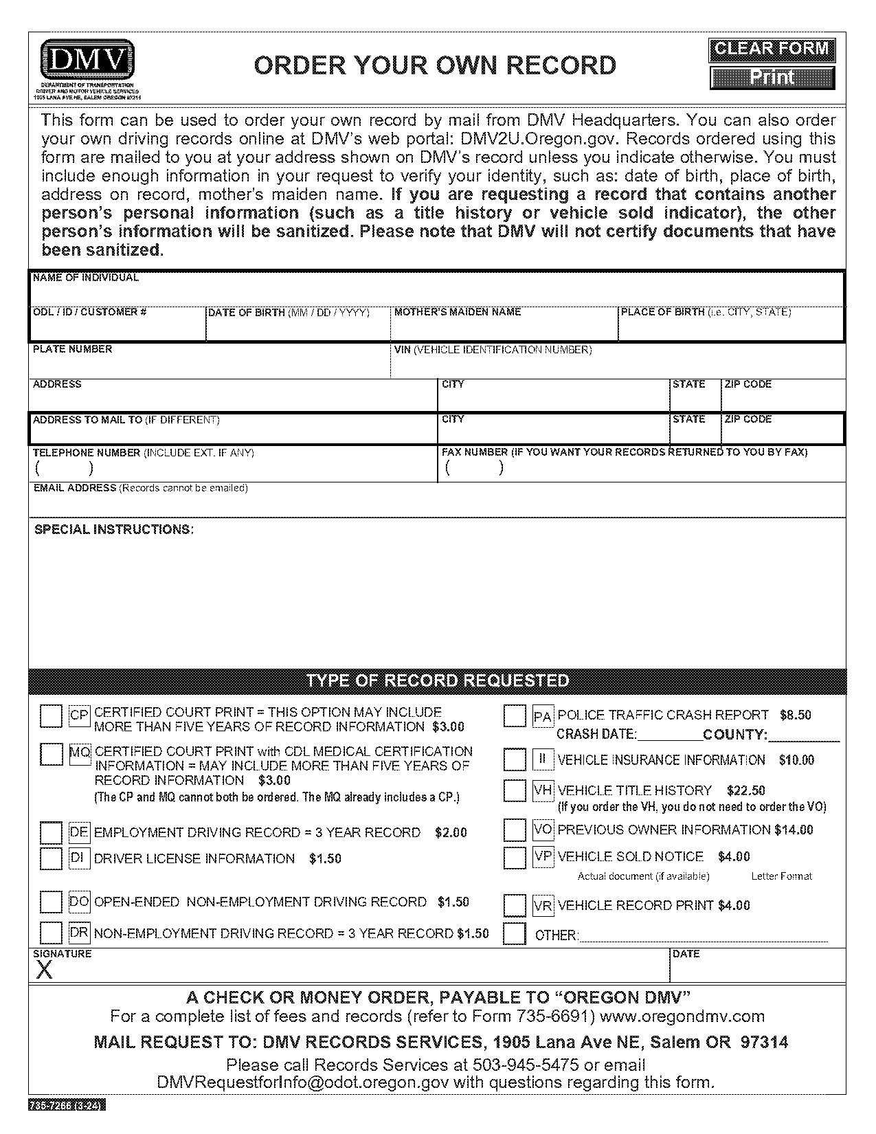 court information form record suspension