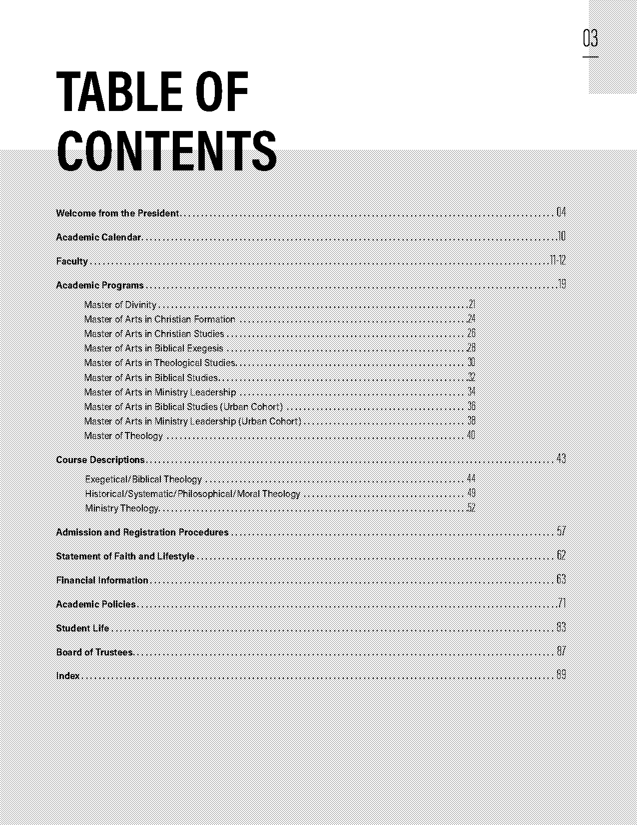 bible table of content