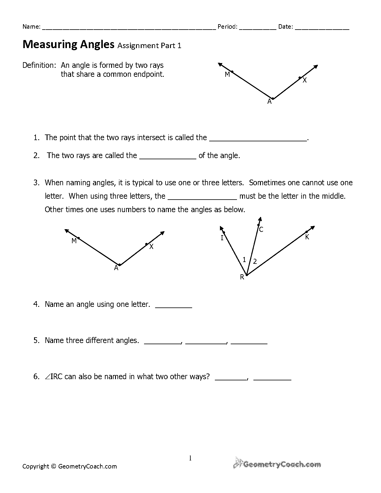 measuring angles assignment answers