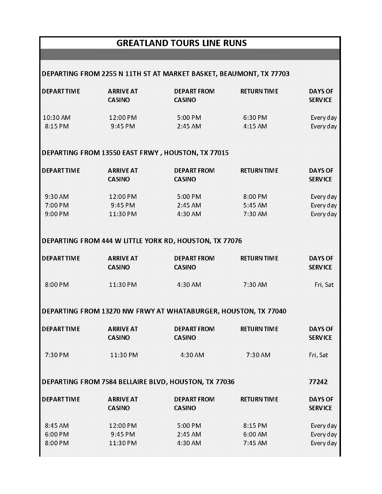 casino bus schedule houston to lake charles