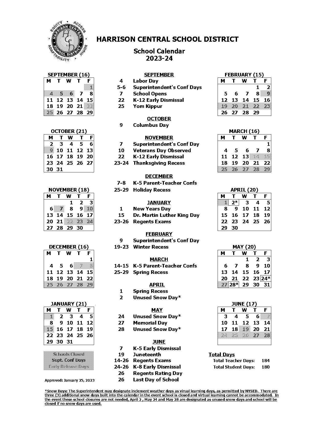 harrison county school schedule