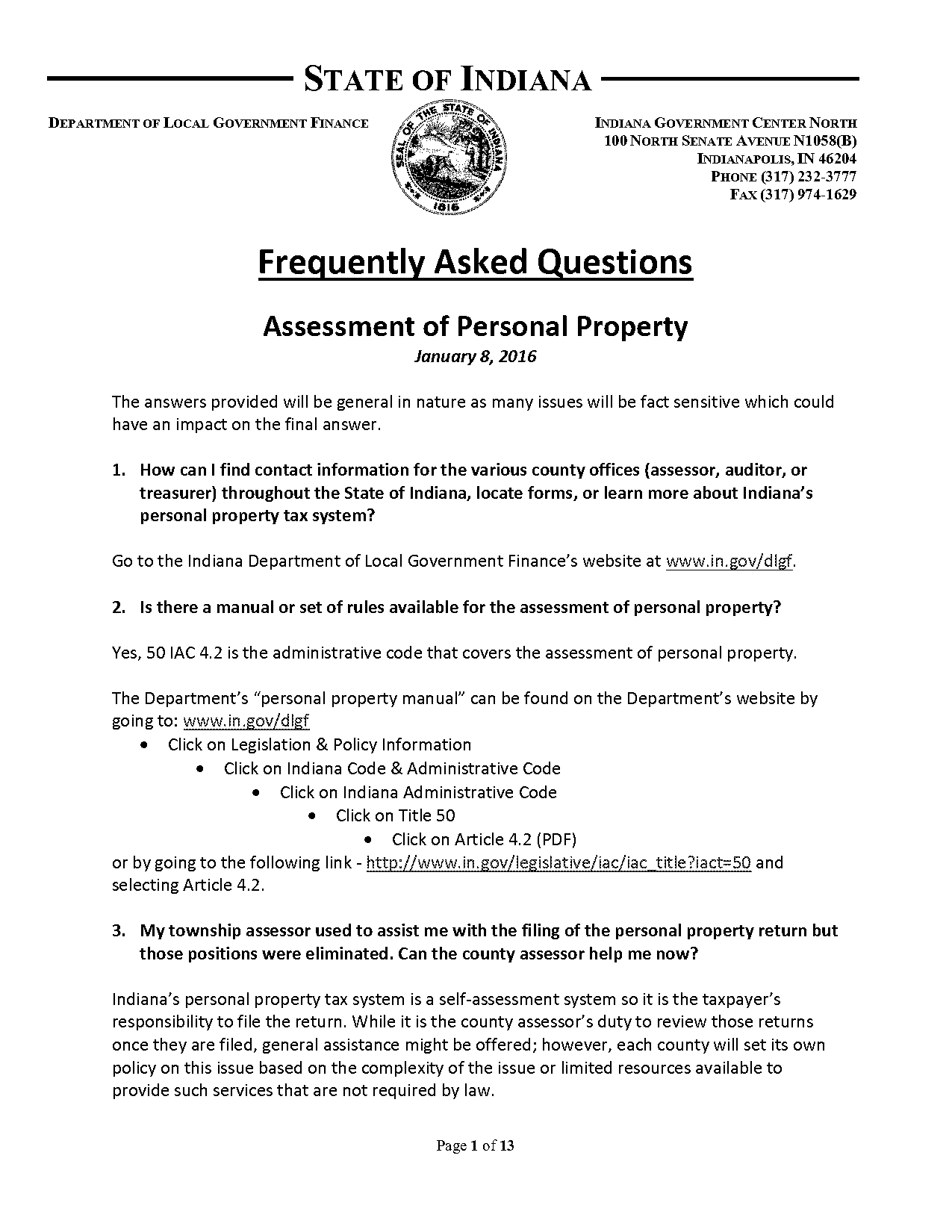 dlgf personal property forms