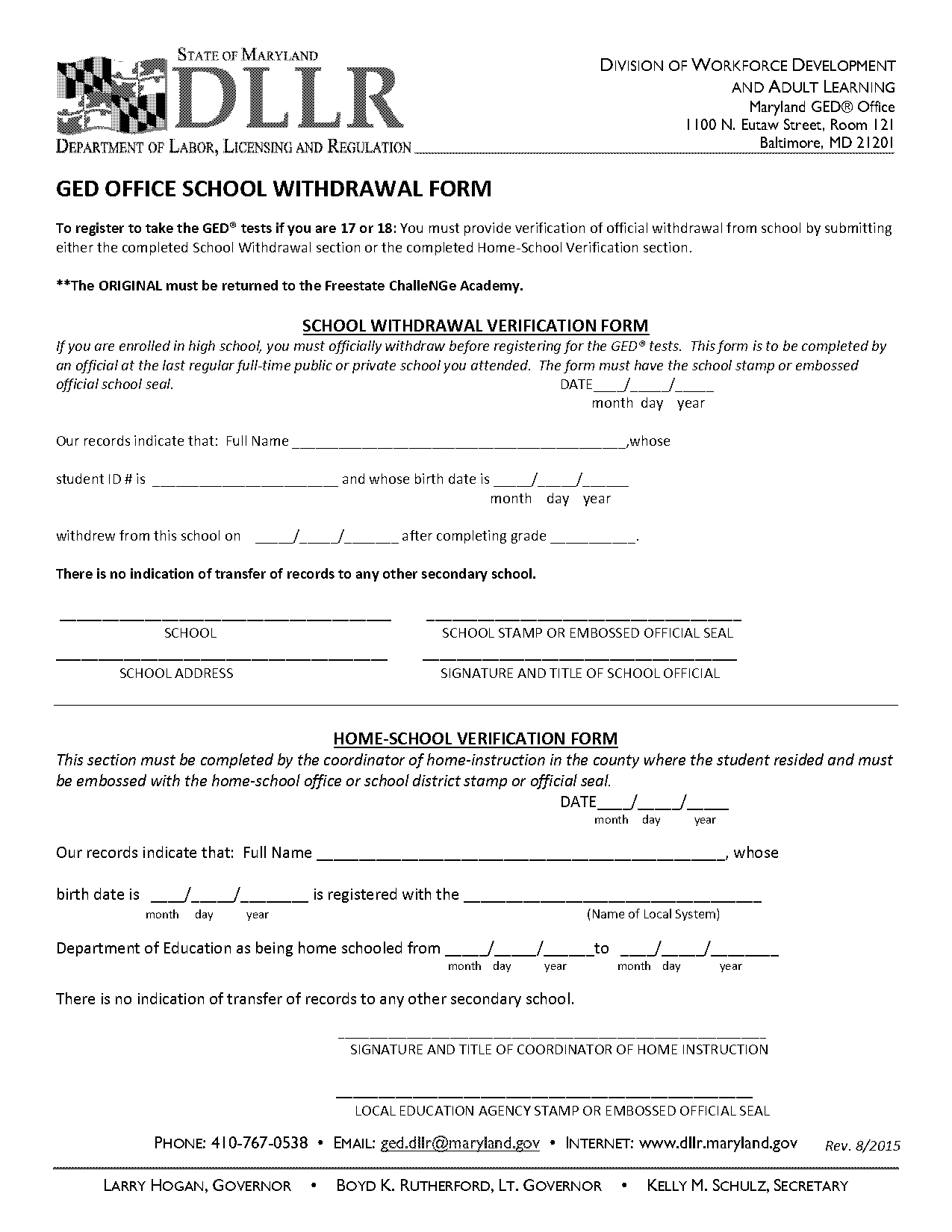 withdrawal form from high school