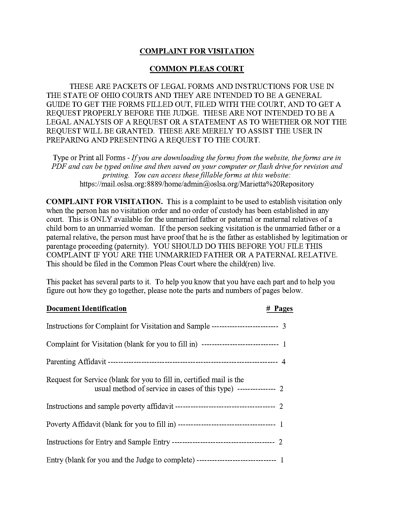 sample letter forms for custody petition