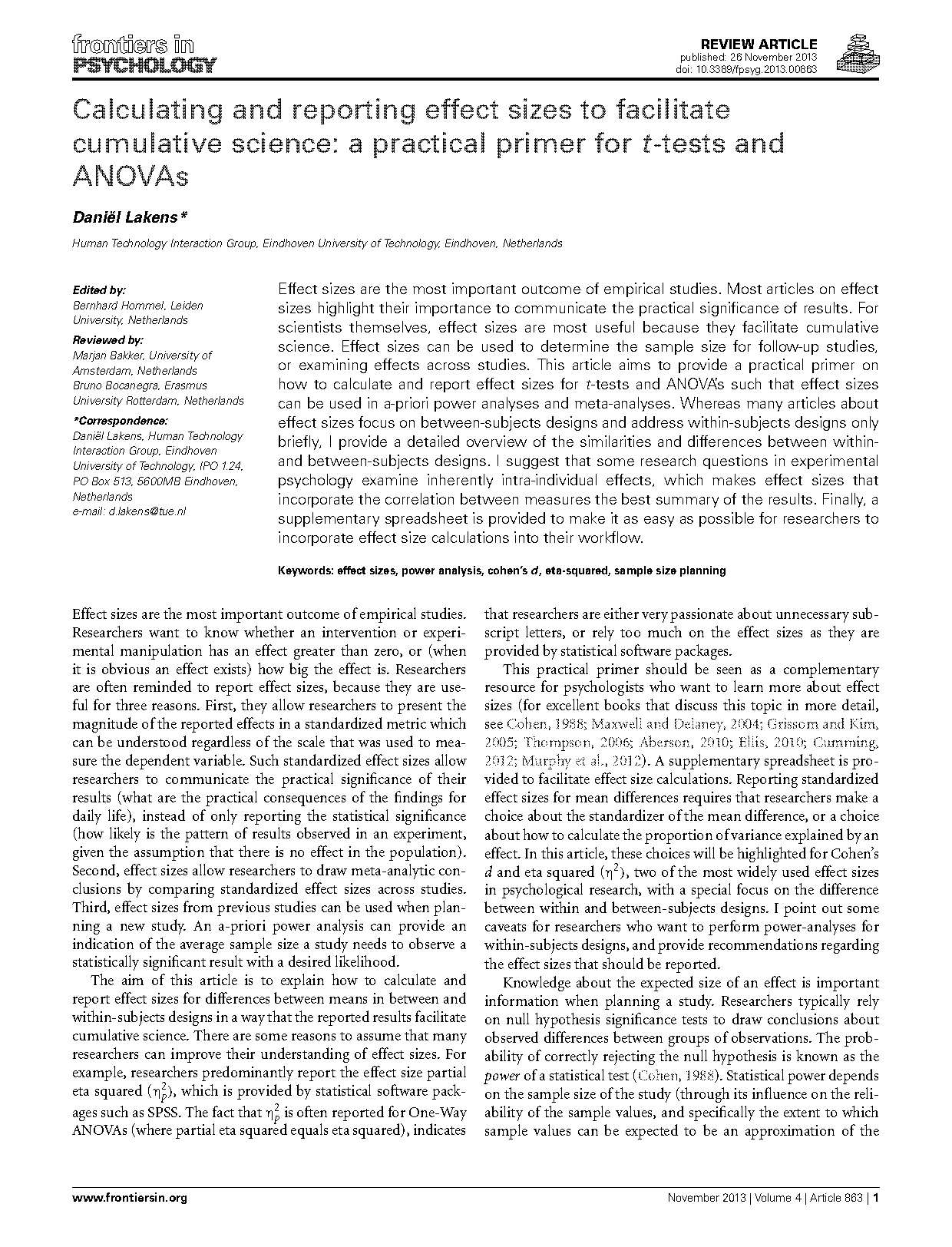 recommended effect size statistics for repeated measures designs