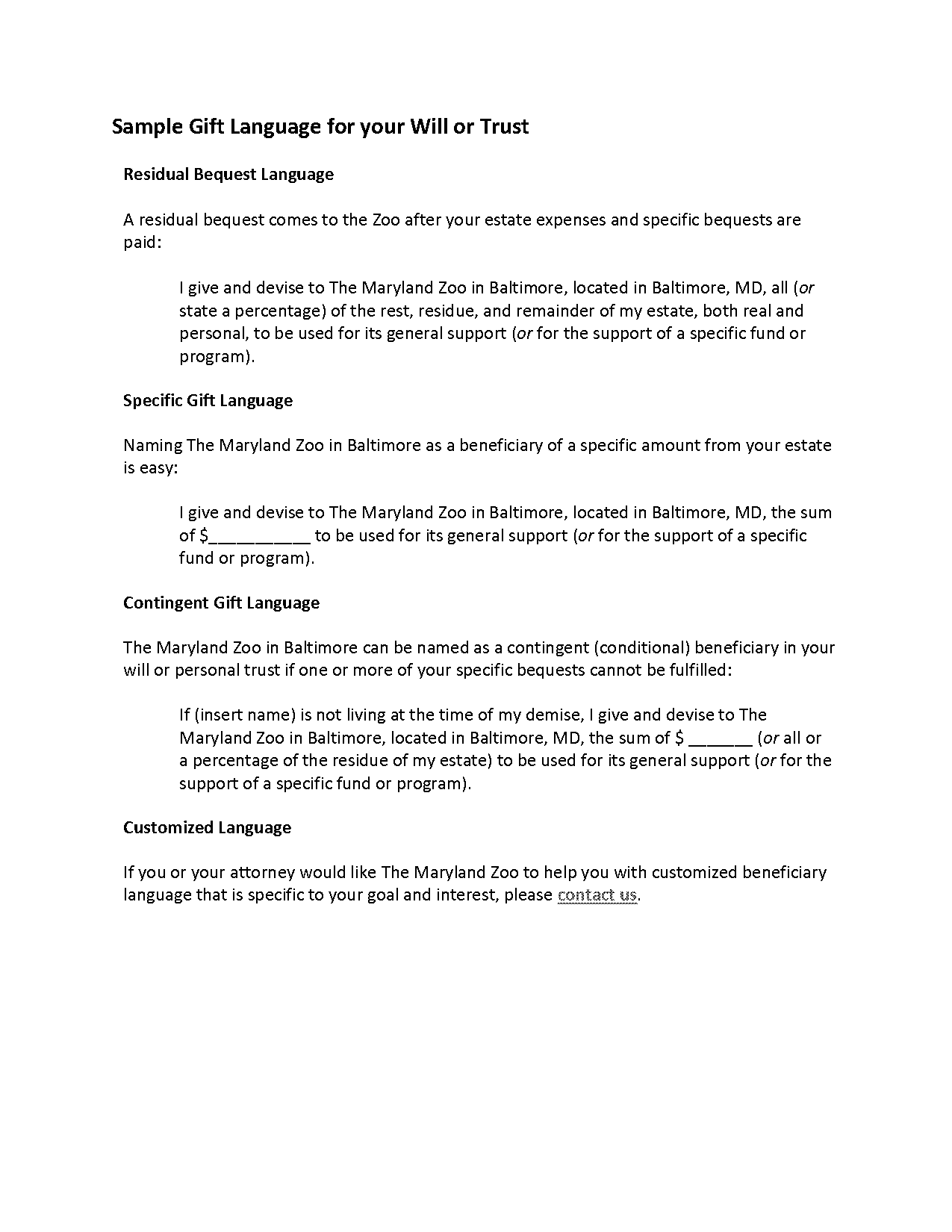 maryland last will and testament sample one page