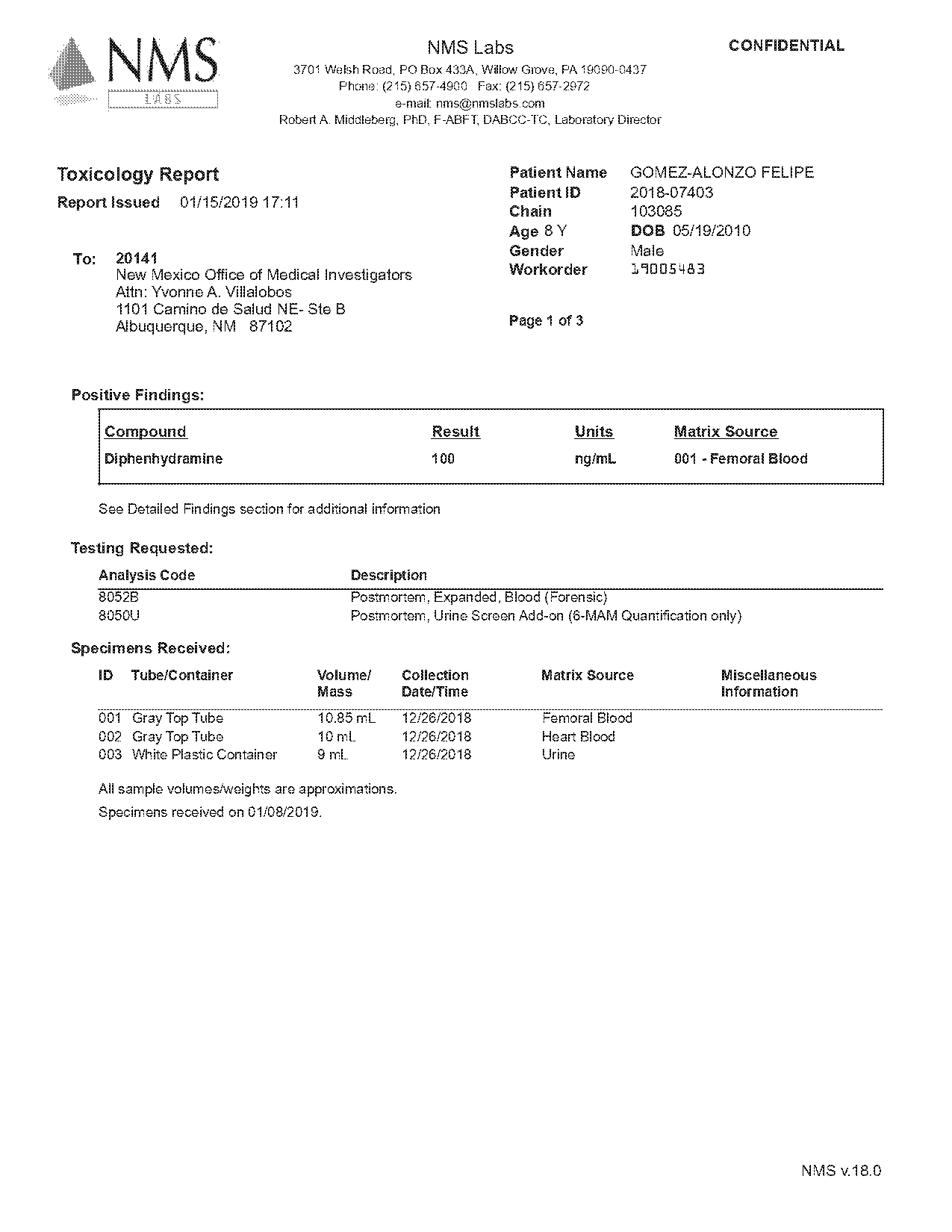 sample tox screen report