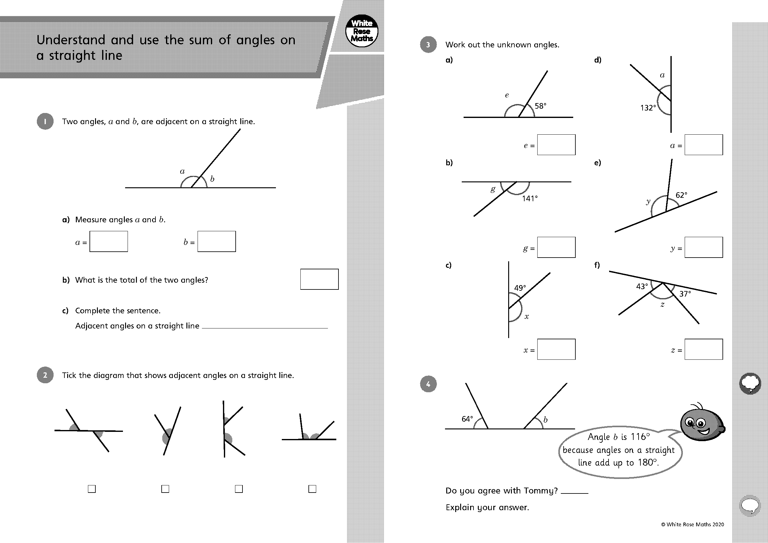 angles straight line worksheet