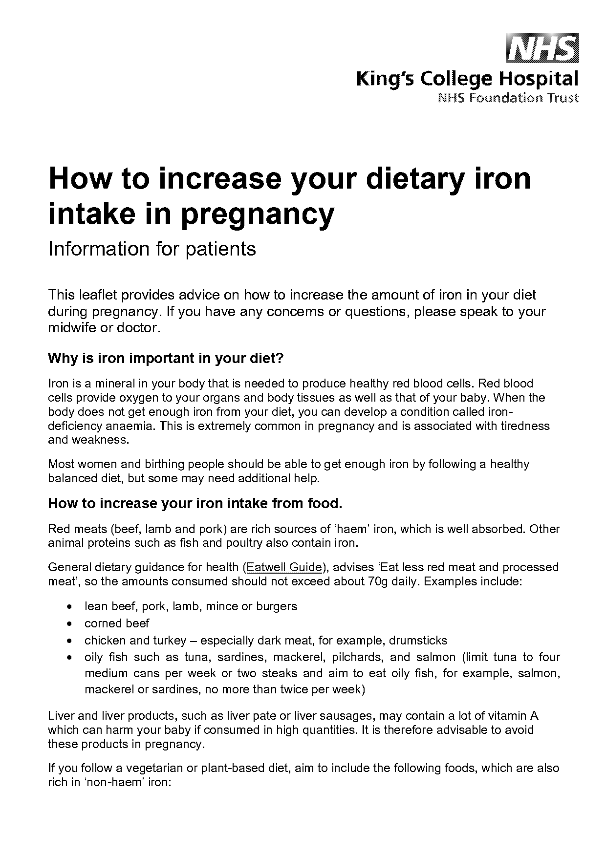 what is the recommended iron intake for pregnancy