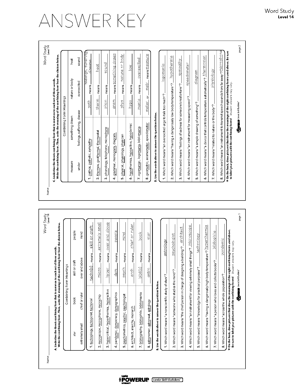 word construction worksheets answers