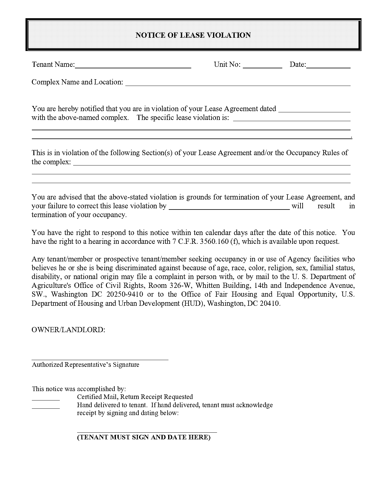 hud lease violation notice