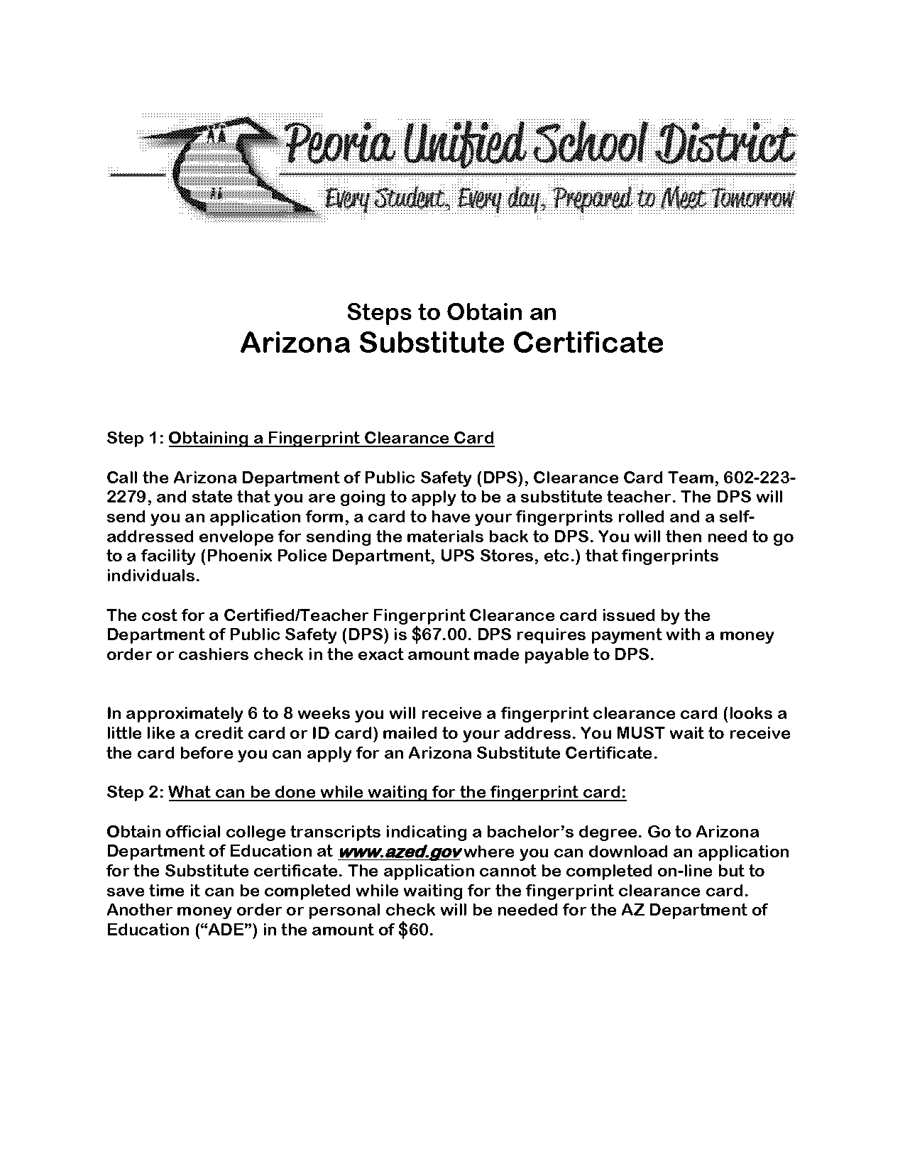 arizona substitute teacher certificate