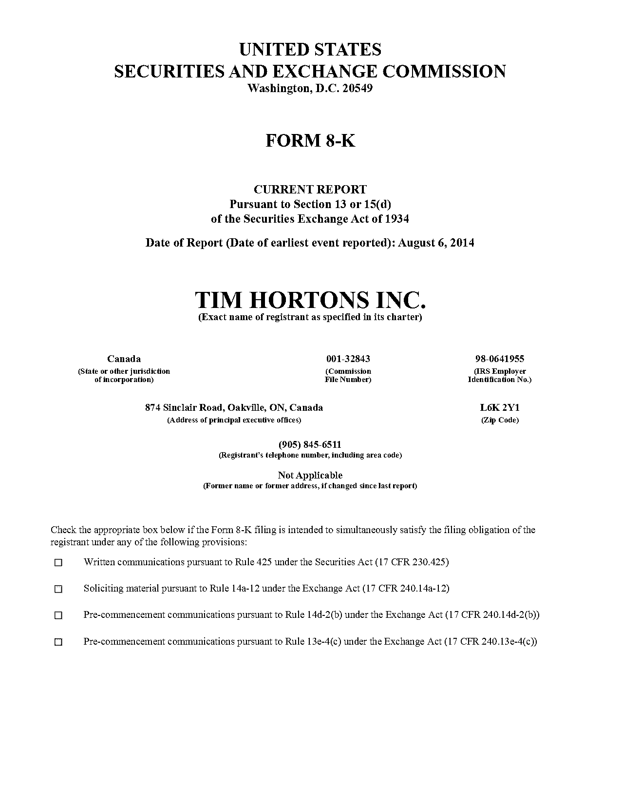 tim hortons application form filled out