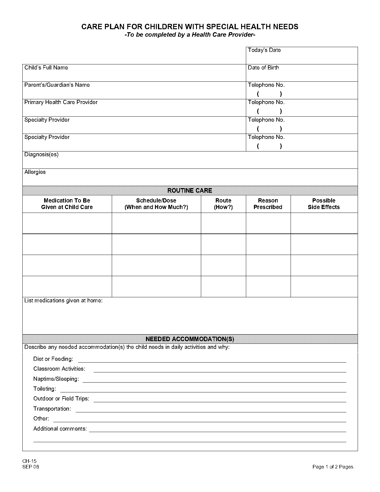 health care plan form