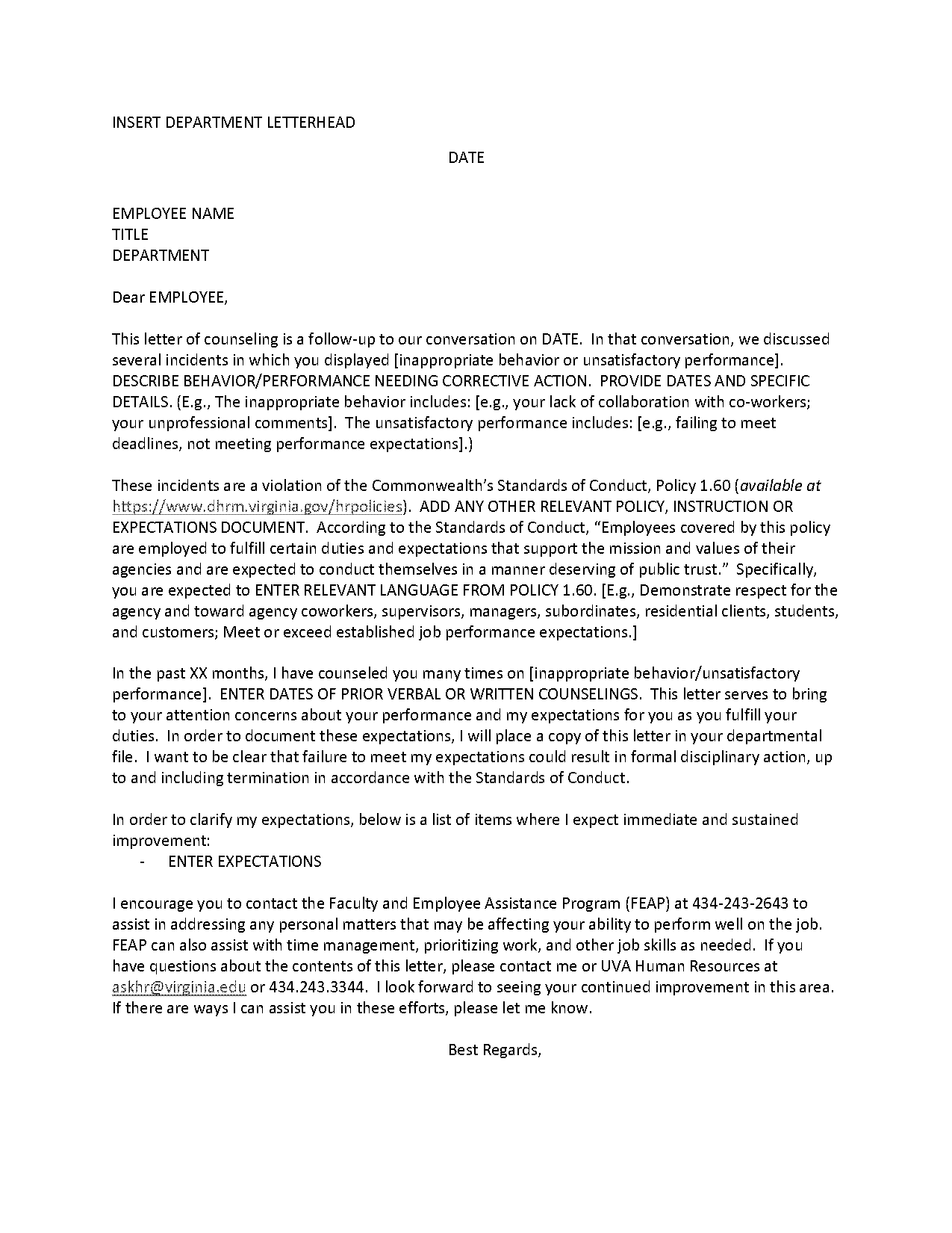 write up employee letter