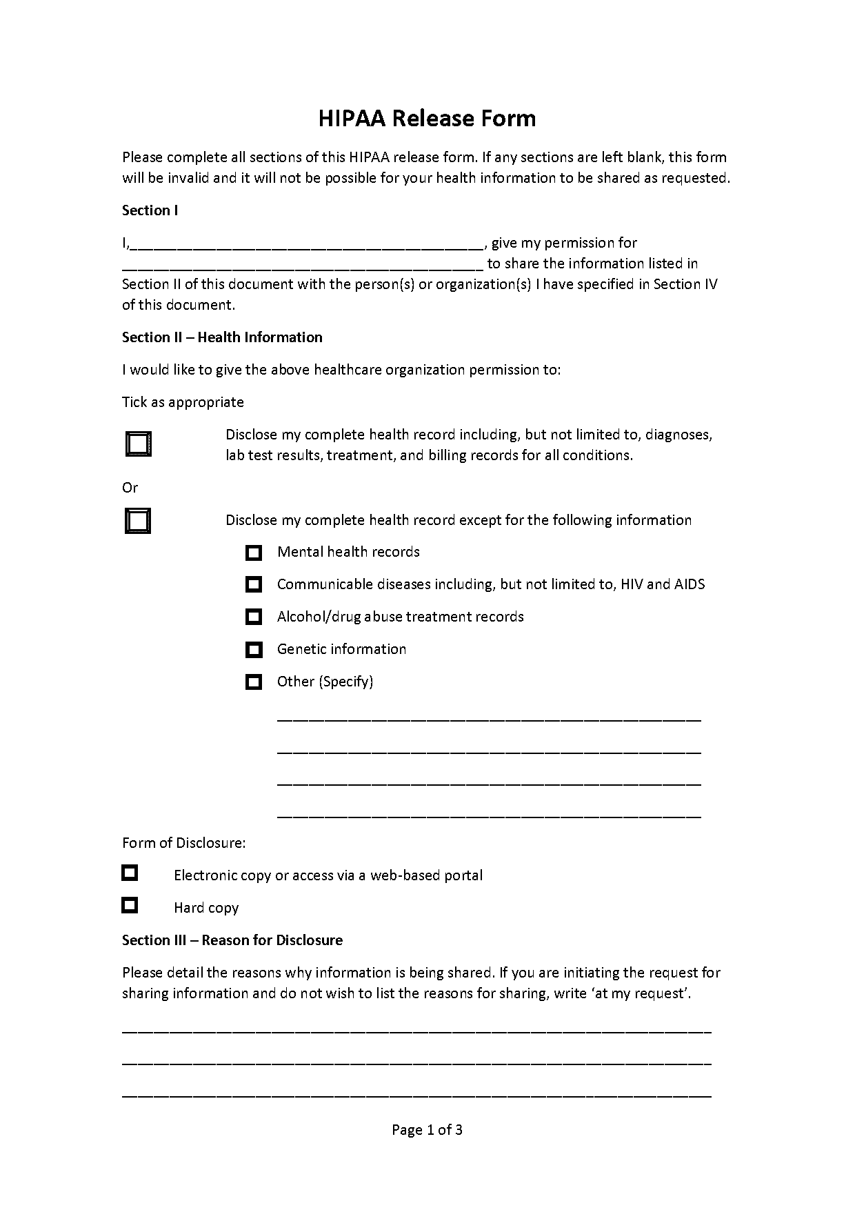 print release form free template