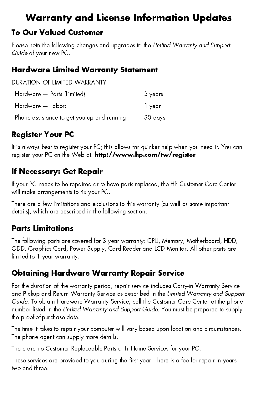 hp monitor warranty policy