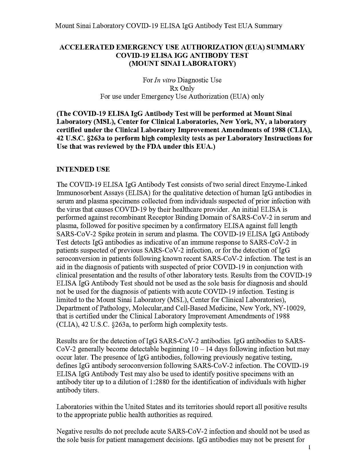 elisa antibody test lab report