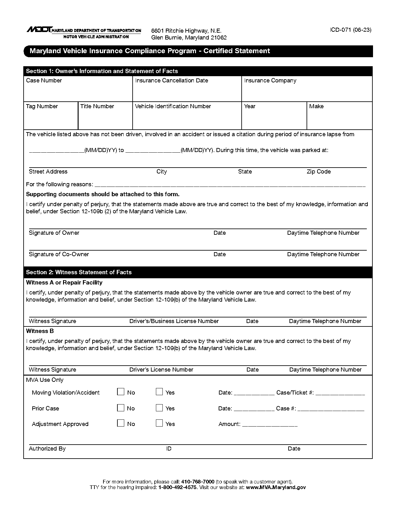 insurance witness statement template