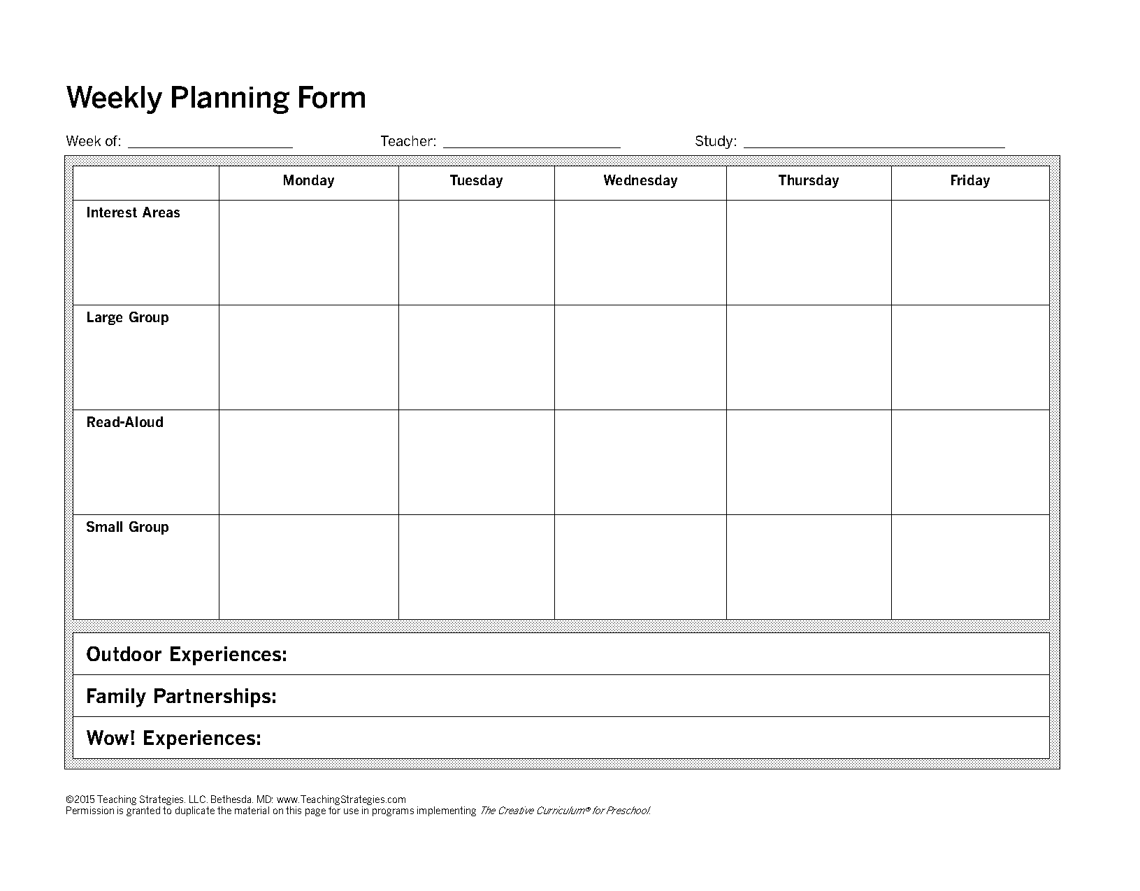 free printable weekly preschool lesson plan template