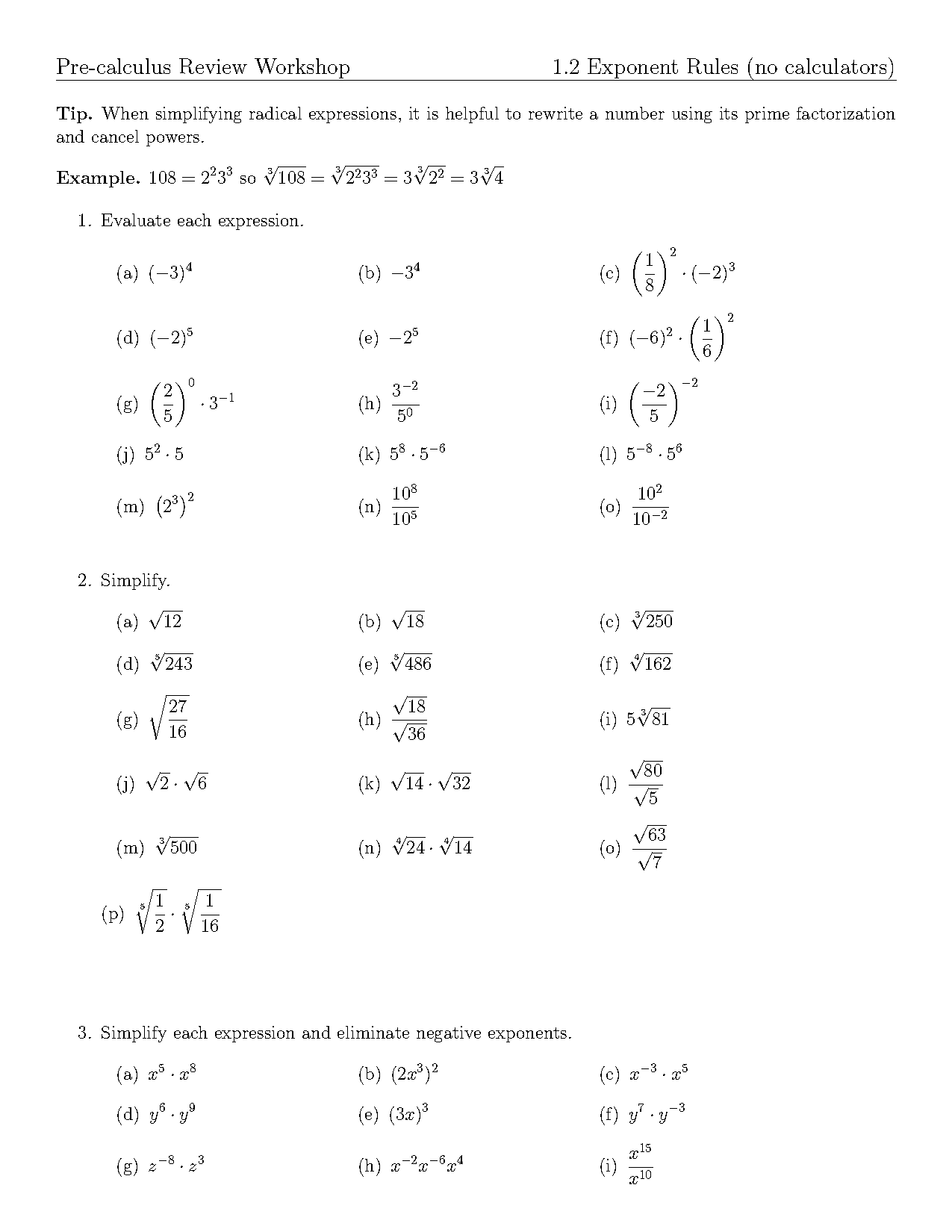 exponents review worksheet answers