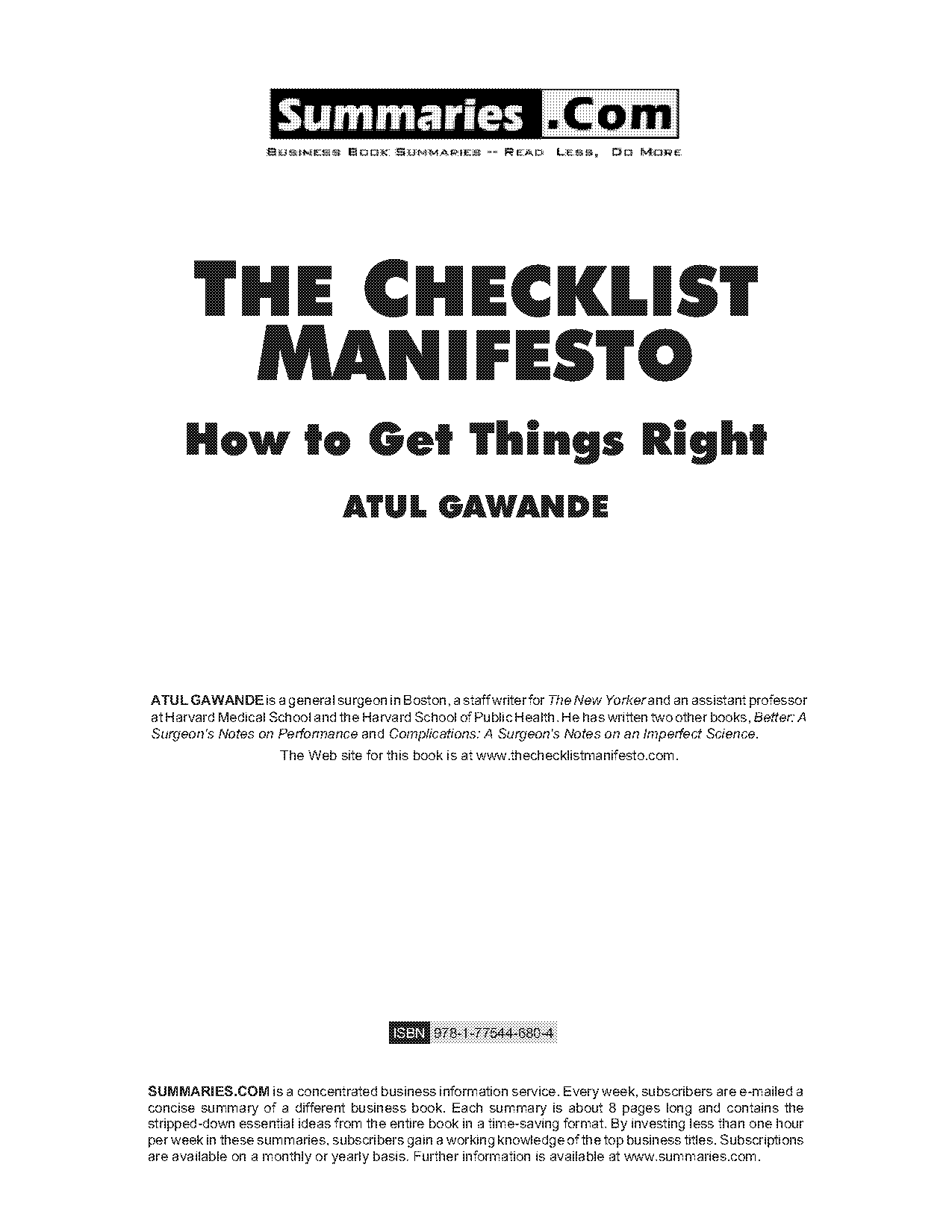 summary of checklist manifesto atul gawande