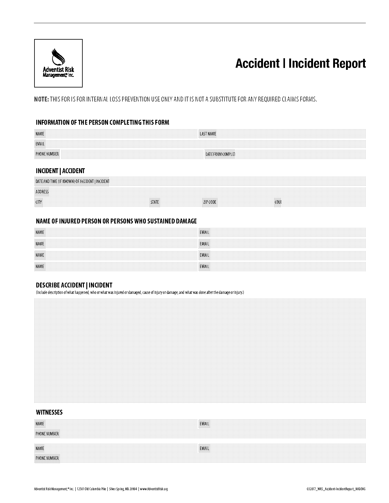 accident incident report form template