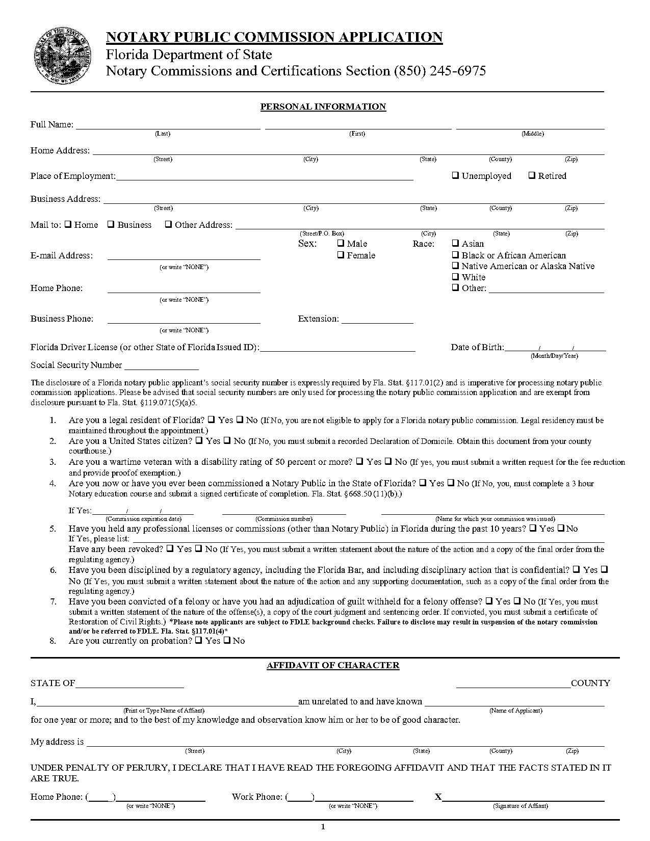 notary format in state of florida