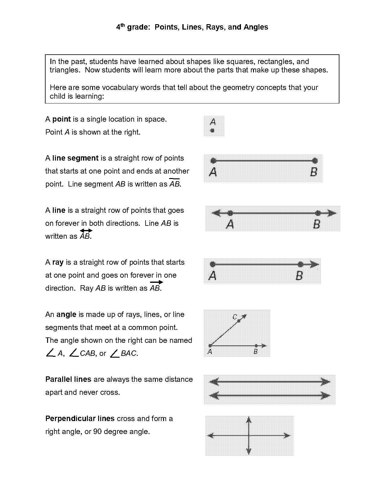 th grade math worksheet naming angles rays lines