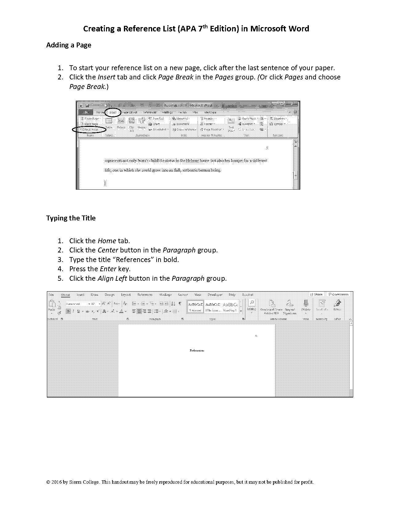 formatting a reference sheet