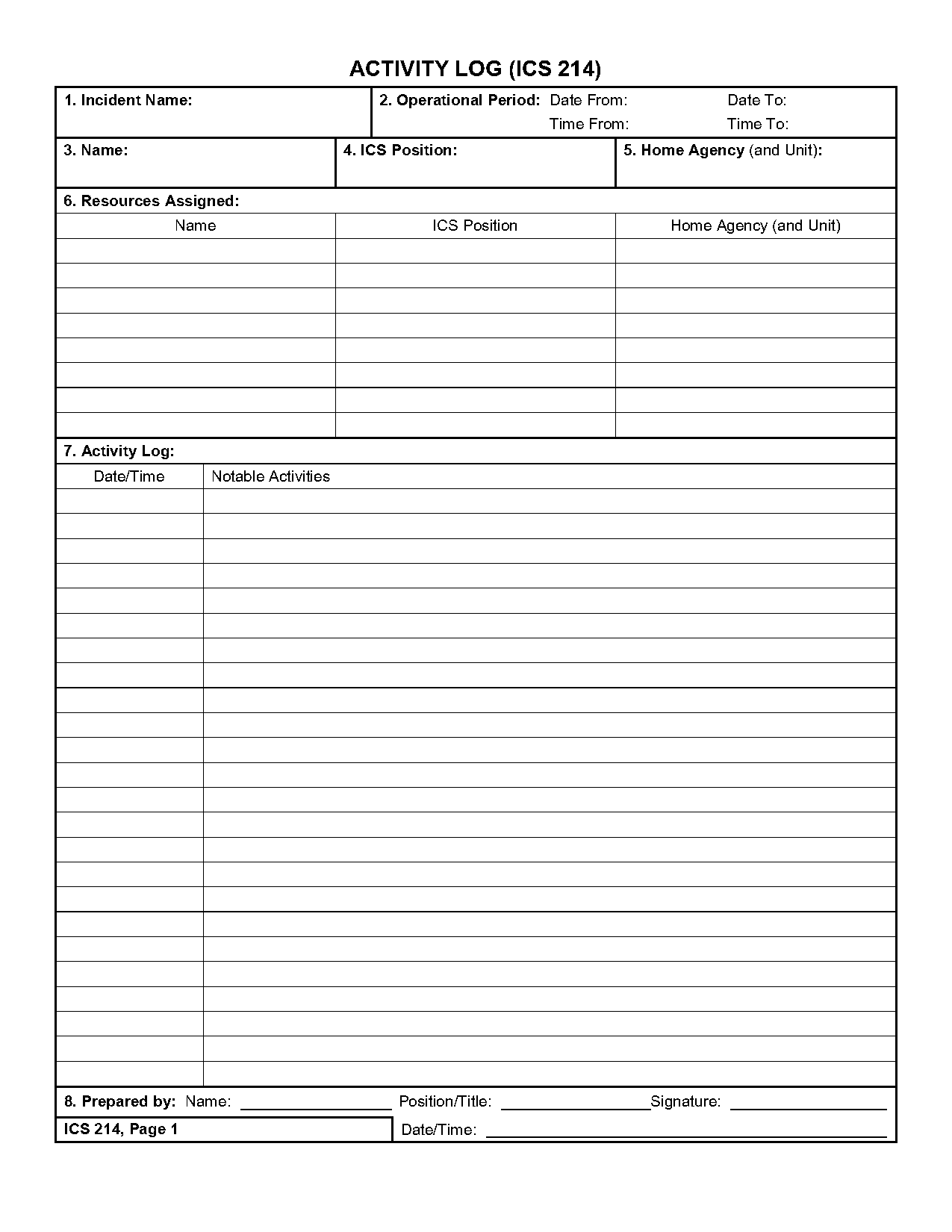 project activity log template