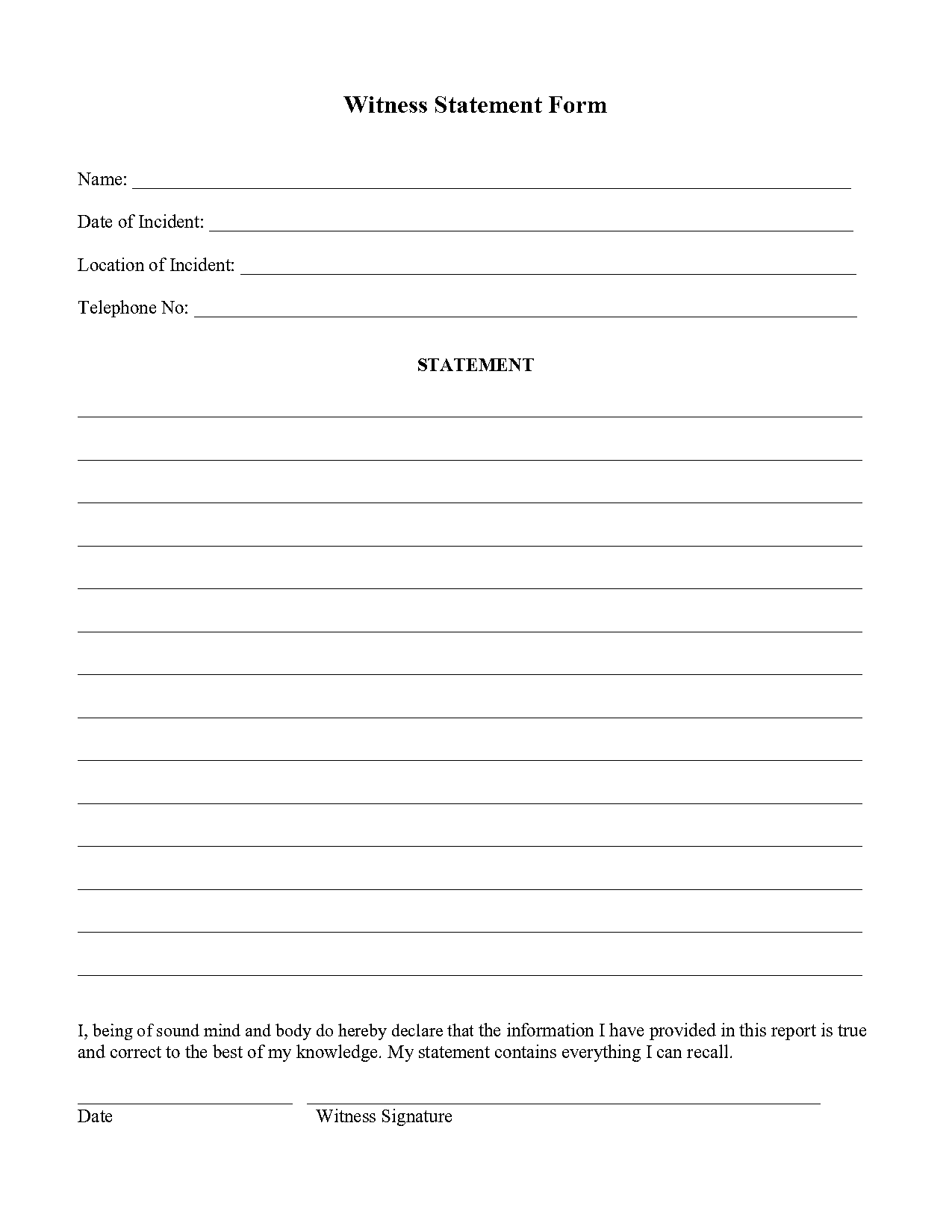 insurance witness statement template