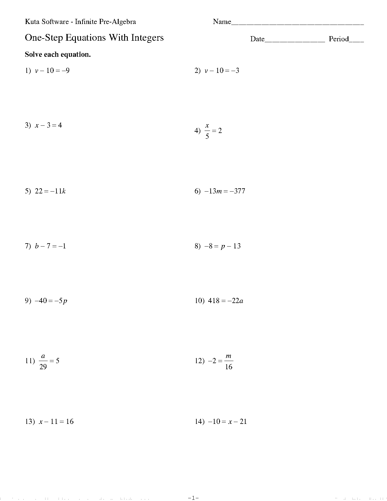 pre algebra integer worksheets