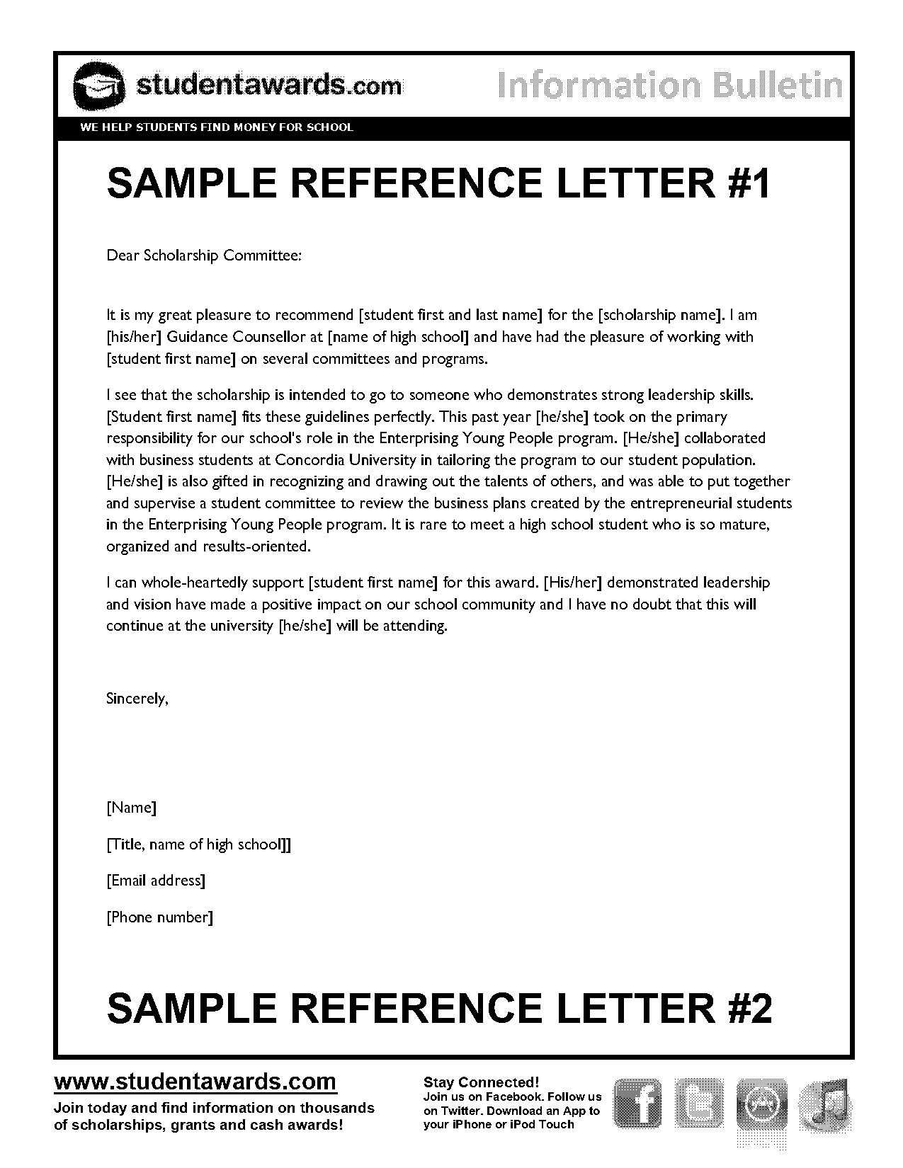 sample reference letter for admission to college